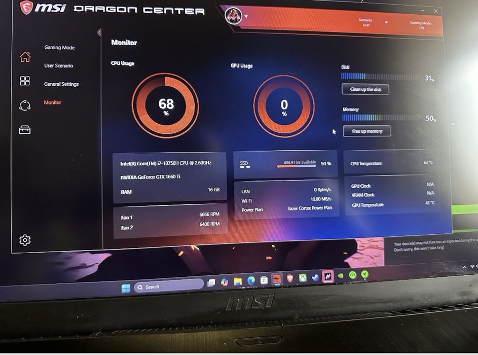 Laptop gaming MSI i7 gen 10