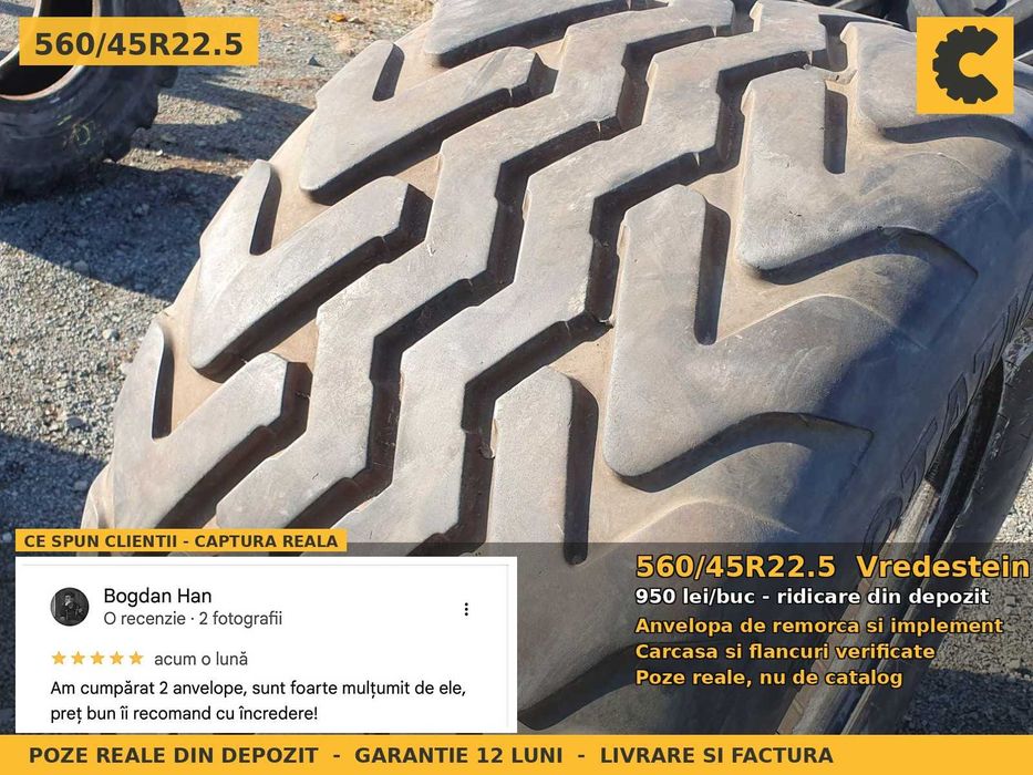 Cauciucuri Anvelope 560/45R22.5 560/45 R22.5 560/45-22.5 560 45 22.5 56045225 Vredestein Remorca Implement Flotatie SH Second Hand PRET BUN Oferta