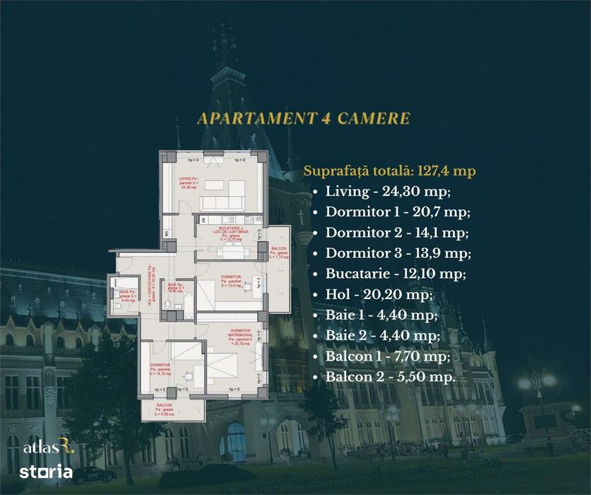 Apartament 4 camere | 114 mp utili | Freya Home | Intabulat