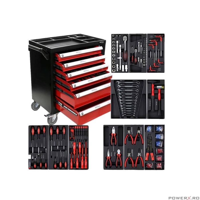 Dulap scule complet echipat, 6 sertare, 262 piese, Kraft