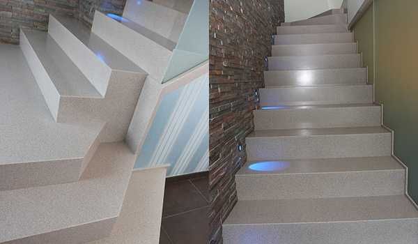 Лестница из искусственного камня (акрил, кварц), ступени, облицовка.