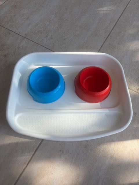 Tava suport cu 2 castroane pentru pisicuțe/căței, 2 x 1.4 l
