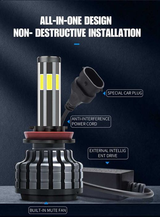 К-Т 360° градуса COB Led Крушки  H4 H7 H11 H8 H9  12-24V 80W