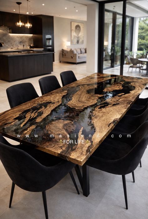 Маса от естествено дърво и епоксидна смола