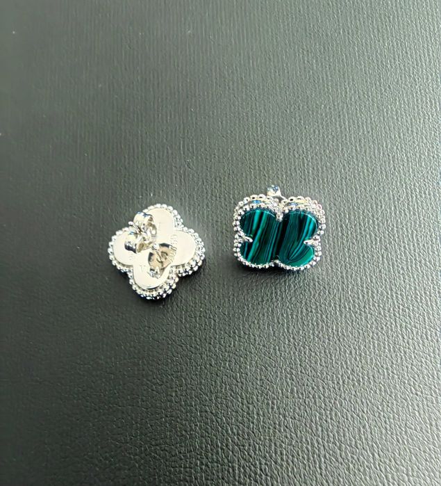 Сребърни обеци от зелен малахит Van Cleef-Arpels VCA Vintage Alhambra