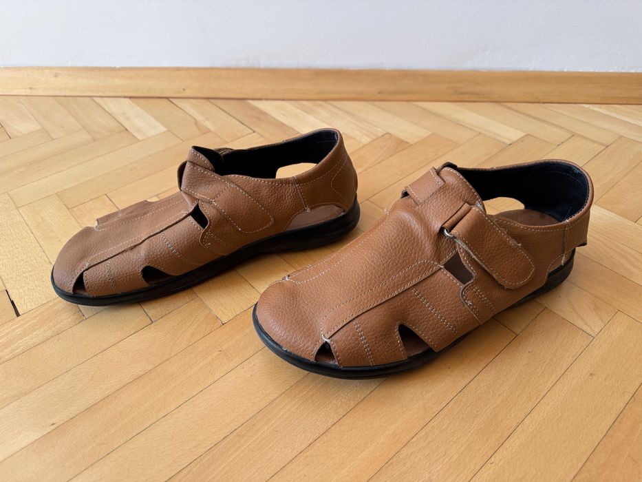 Луксозни запазени мъжки кожени обувки мокасини сандали # 42-43