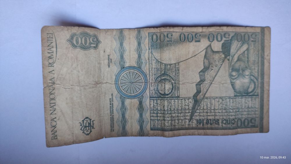 Vând bancnotă 500 lei 1992+monedă 5 bani 1952