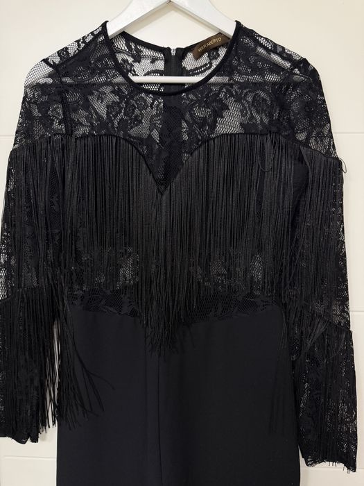 Черен стилен гащеризон с дантела и ресни