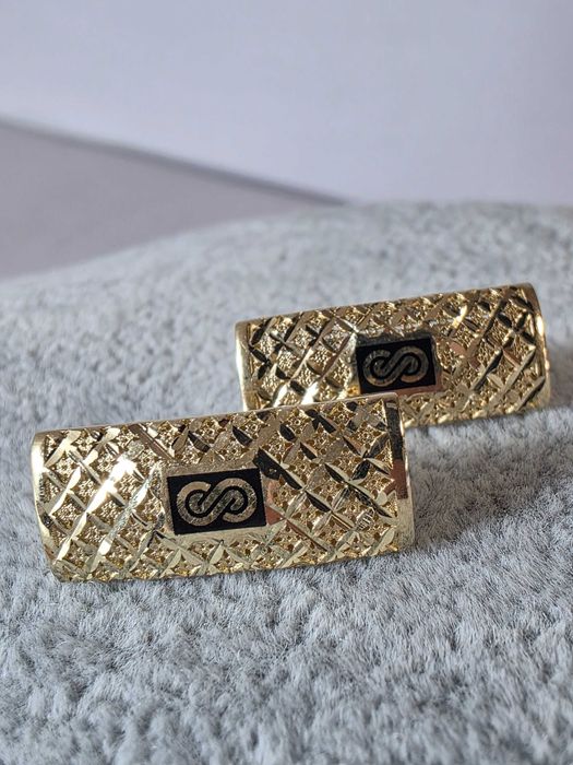 Cercei damă din aur 14K cu model texturat și detalii negre – 4,45 g