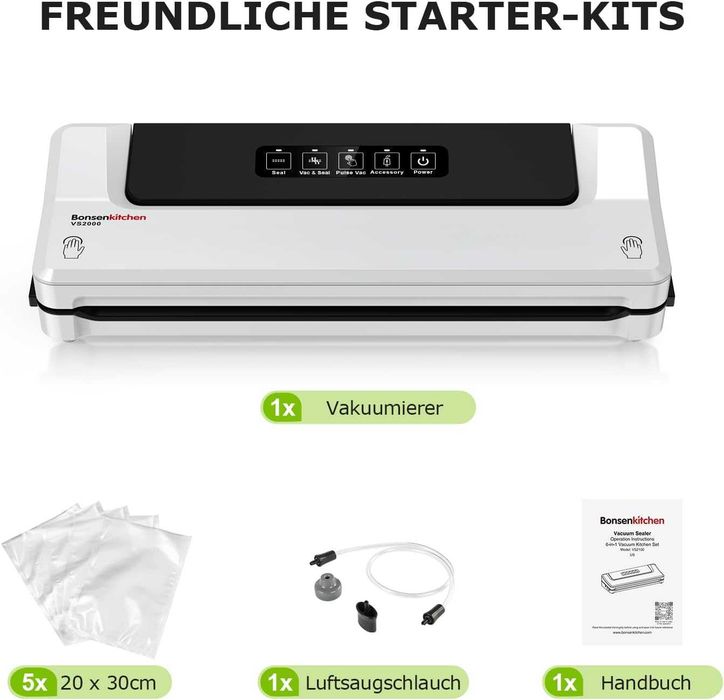 Уред за вакуумиране Bonsenkitchen 4-в-1 – Комплект с 40 торбички, за Sous Vide