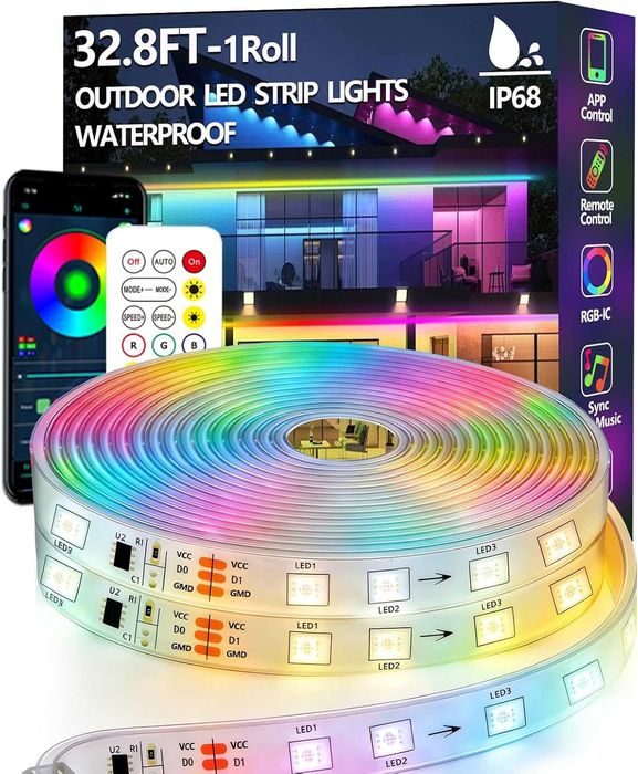 10 м RGB+IC LED лента IP68 за външна употреба, 24 V