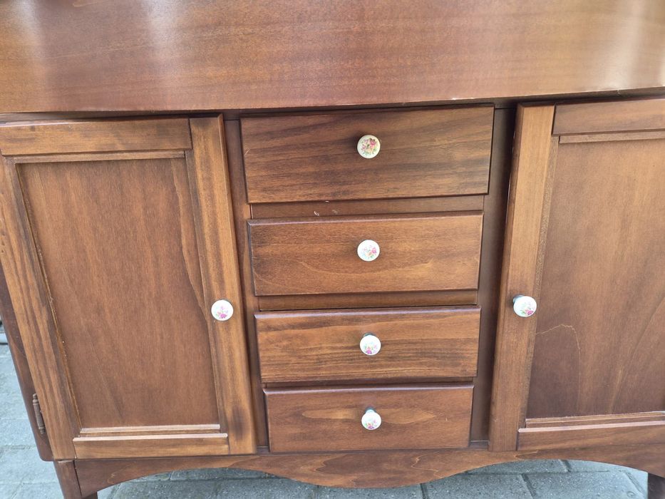 Set mobilier baie stil clasic, lavoar ceramic + oglindă cu aplice