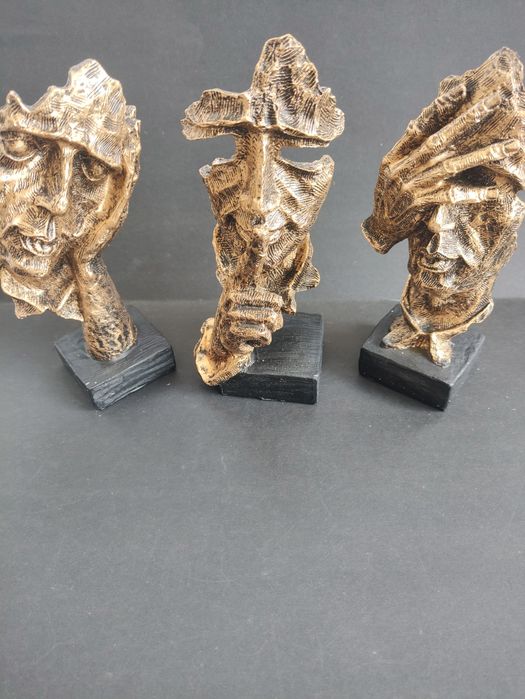Set 3 Statuete decorative, rasina, 16,5 x 7.5 x 6 cm, auriu/negru...