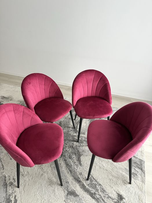 Set 4 scaune catifea fuchsia / dining modern – stare excelentă