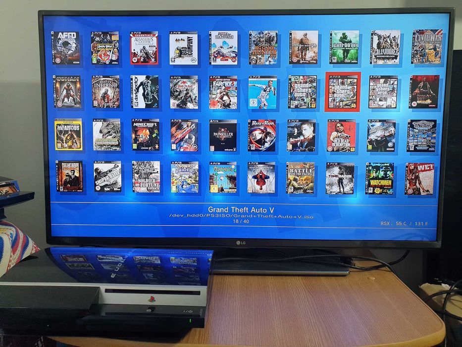 PS3 modat CFW 250 GB + 40 jocuri (GTA V, Spider-Man, FIFA 19, NFS)