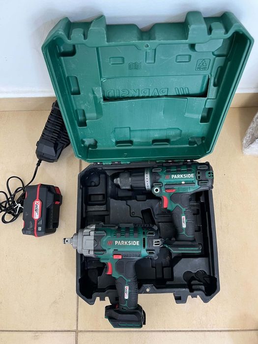 Комплект Parkside Performance 20V – Безчетков винтоверт + ударен гайковерт + 4Ah батерия + зарядно + куфар
