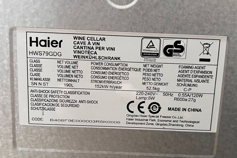 Виноохладител HAIER HWS 79 GDG