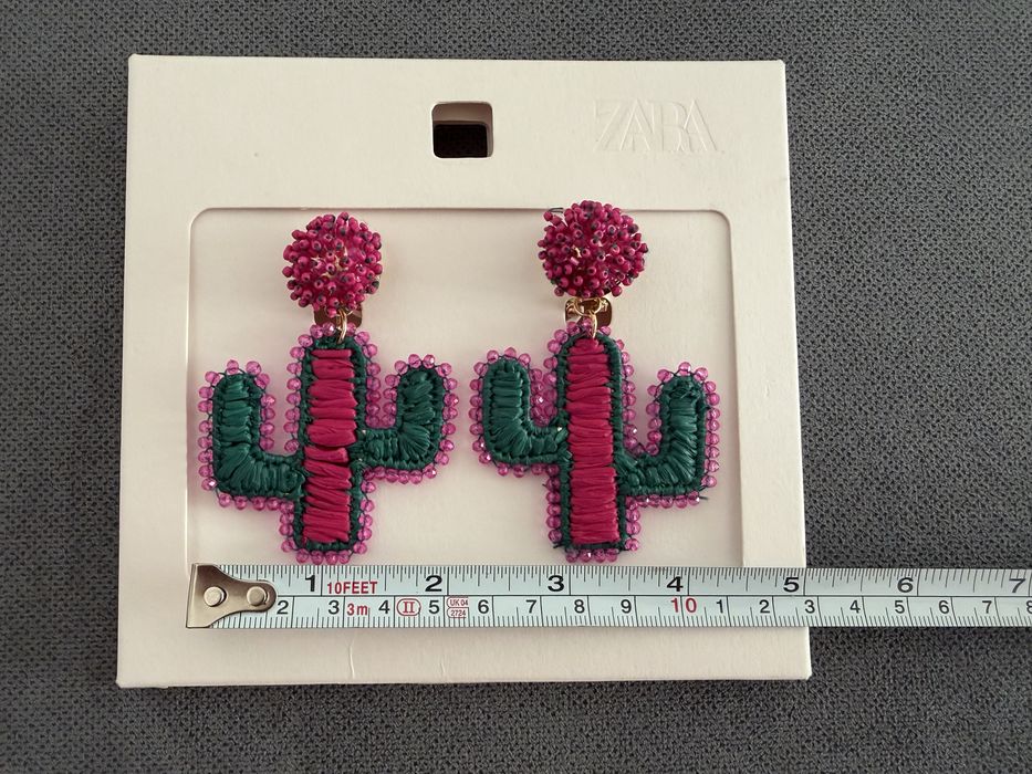 Cercei maxi Zara roz magenta verde Cactus noi cu eticheta
