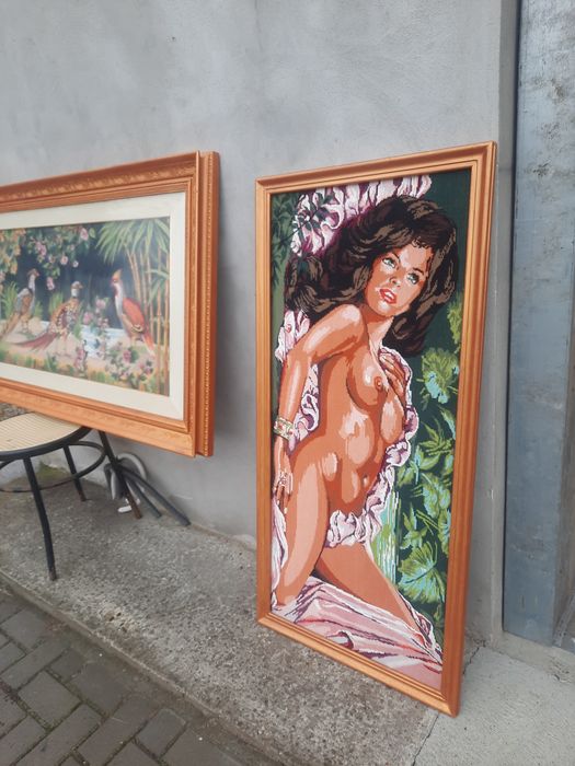 Tapiserii  vintage cu ramă din lemn