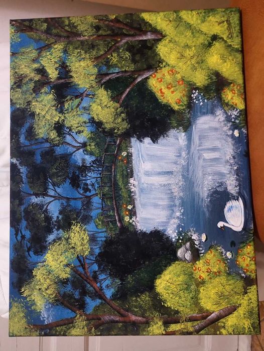 Tablou canvas peisaj- tehinca de pictura cu acrilice