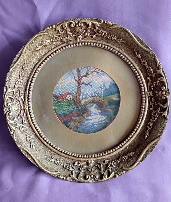 стар, рамкиран, малък гоблен