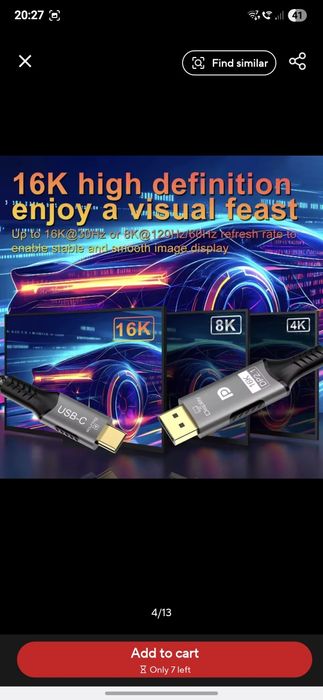 Cablu USB C la Displayport 2.1 de 1m