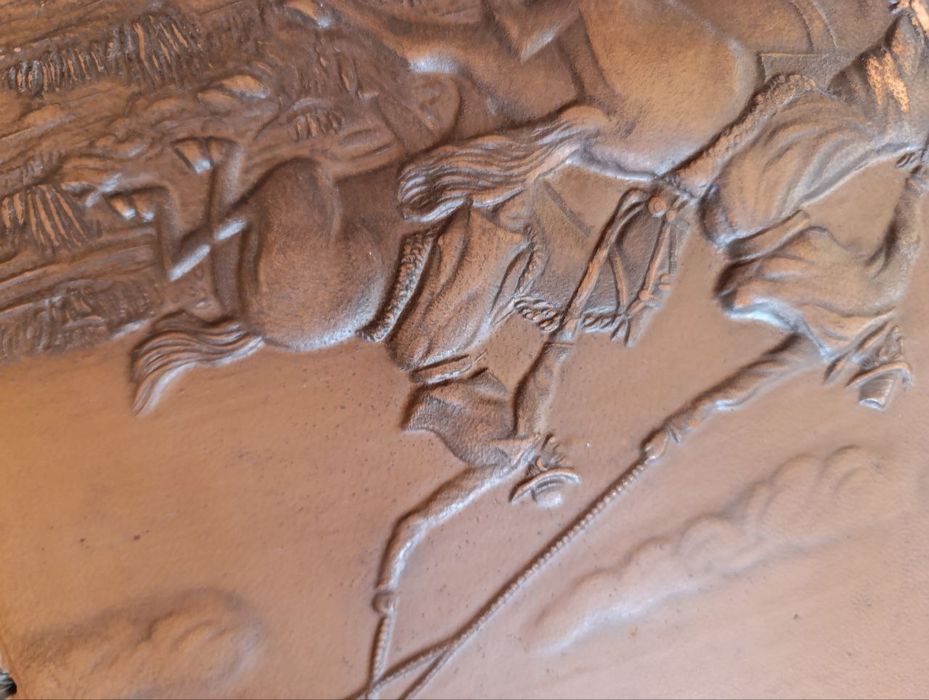 Панно из натуральной кожи ,  картина на срезе дерева ( СССР  )