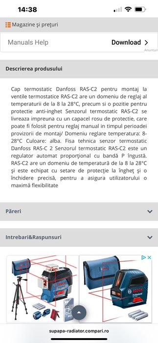 Cap termostatic apometru Danfoss RAS-C2
