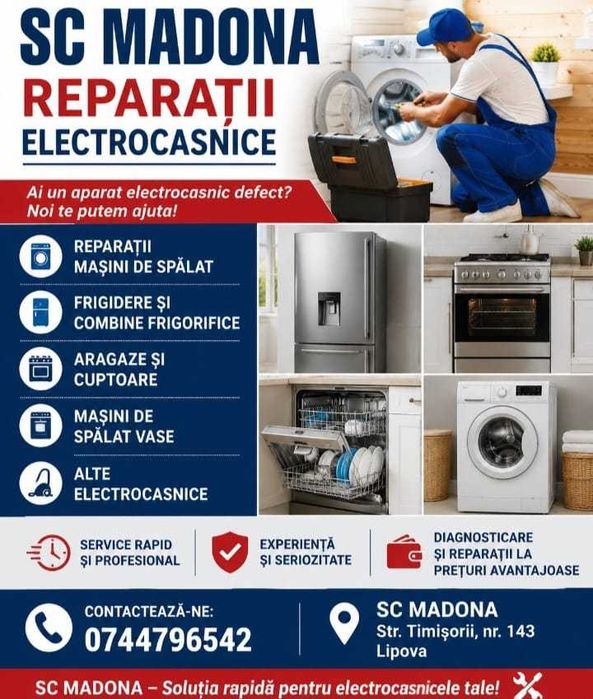 SC MADONA – Reparații Electrocasnice: frigidere, aragaze, masini de spalat, televizoare etc.