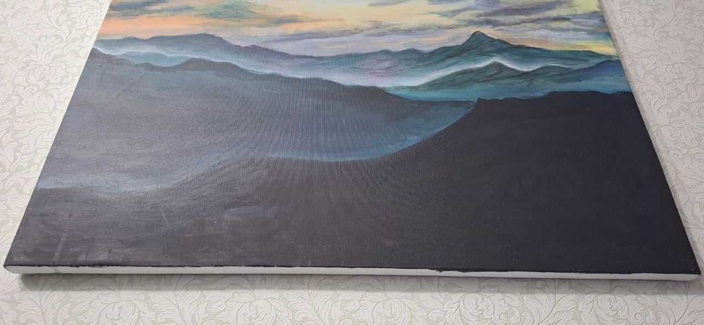 Картина акрилом "Закат в горах", холст 70×50 см