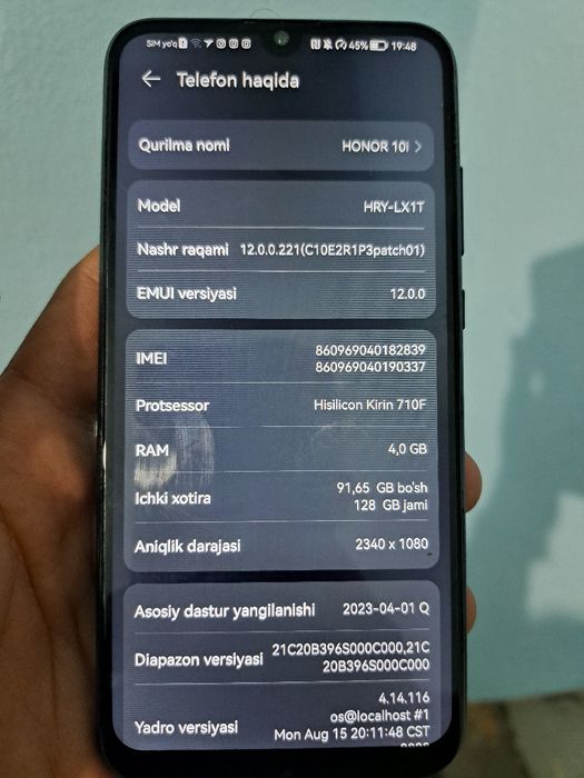 Honor 10i 128gb ram 4.0gb