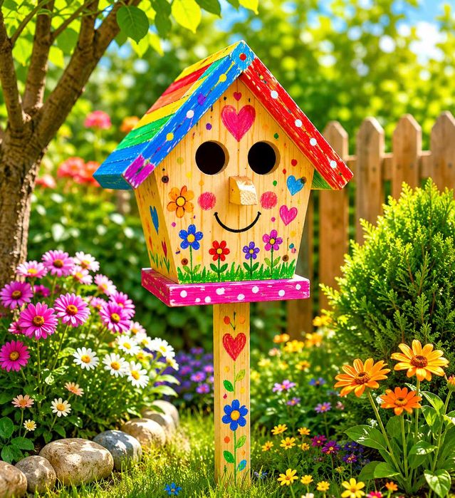 Къща  за птици ;сглобена или DIY комплект за деца;Детски комплект за сглобяване и оцветяване на къщичка за птички