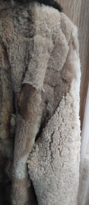 Нова Синя  шуба с кожа отвътре номер 52 от 1980г