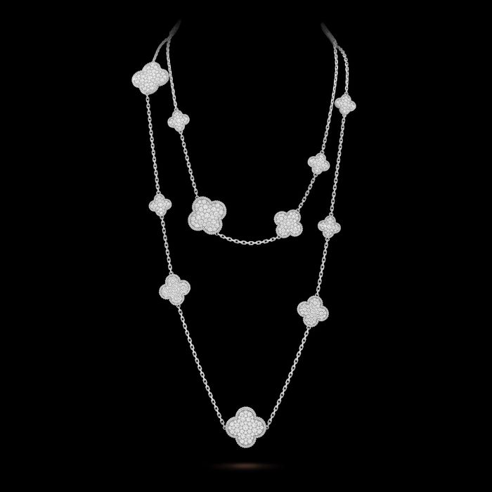 Van Cleef & Arpels VCA Silver 16 Motifs Diamond Alhambra Дамско Колие