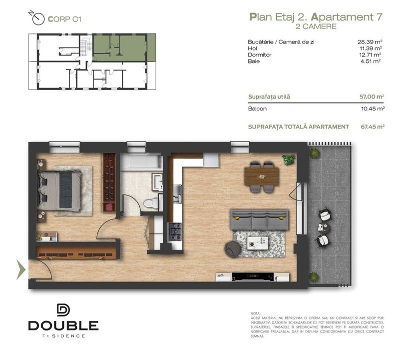 Apartament nou cu terasă și curte