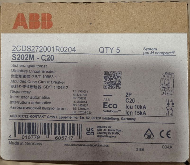 Нови Автоматични Прекъсвачи ABB S202M (2P) и S201M (1P) - 10kA (Чисто нови в кутии)
