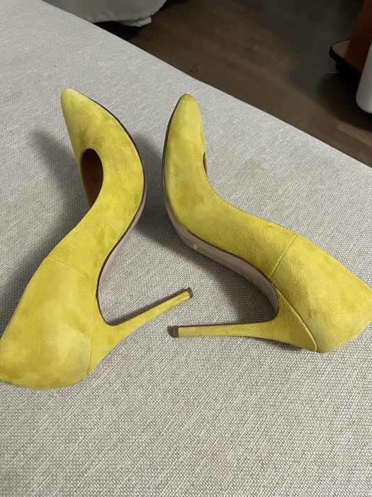 Pantofi stiletto Musette, piele intoarsa galben, marimea 40