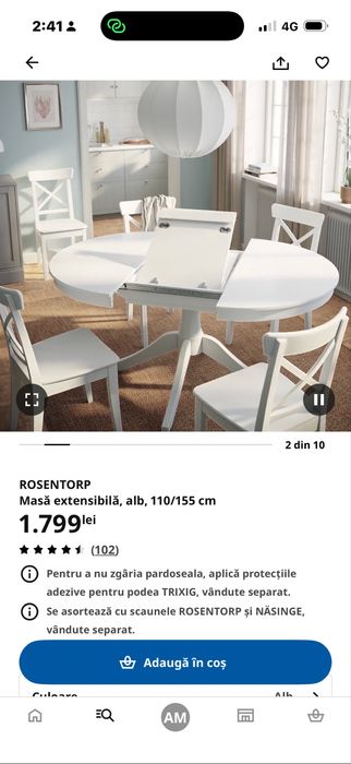 Masa Ikea extensibila + 2 scaune tapițate