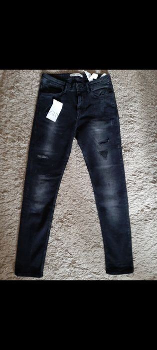Blugi Zara skinny cu rupturi si piele,model Rick Owens,,40