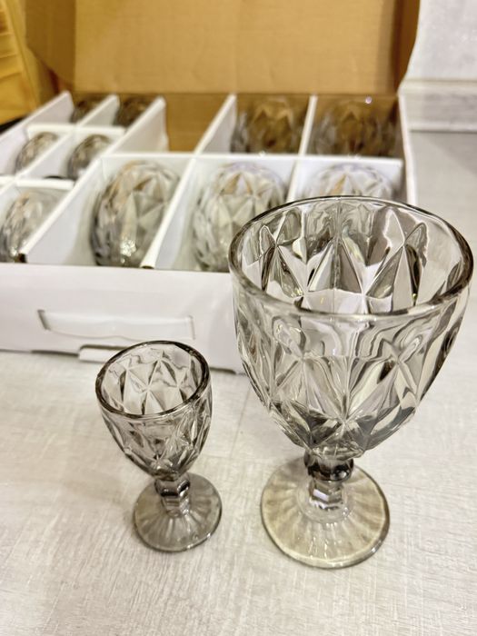 Набор 6 фужеров и 6  рюмок. Стекло.