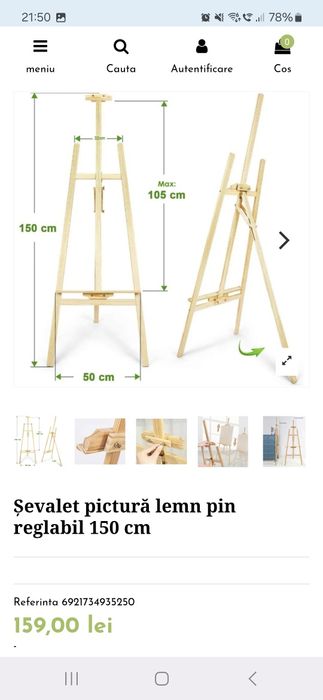 Sevalet din lemn pliabil si reglabil pentru pictura maxim 150 cm