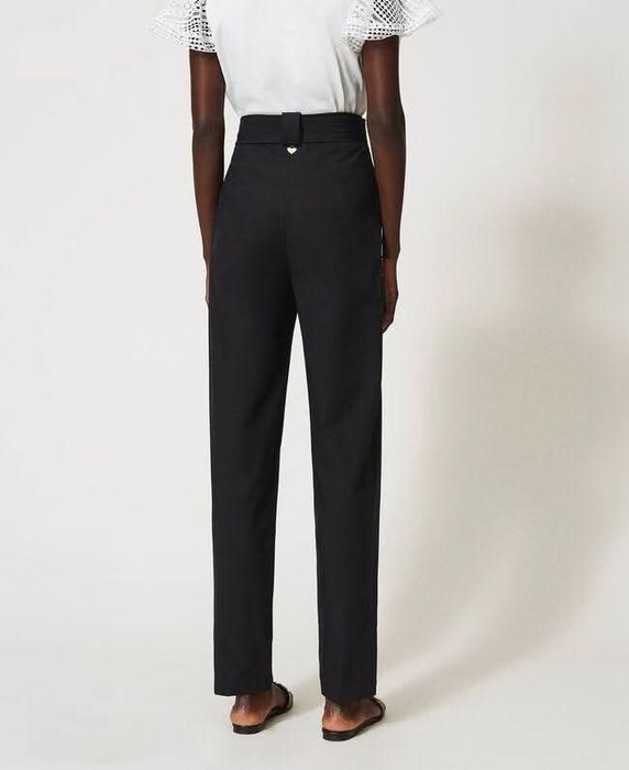 Черен панталон Twinset с колан,висока талия, размер 40/S,с мъниста,нов