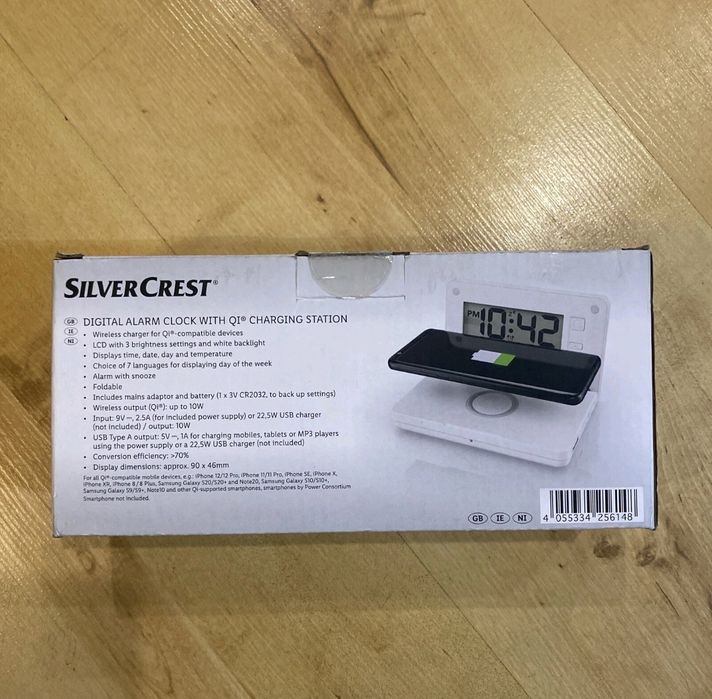 Silvercrest Дигитален будилник с QI зарядна станция 90 x 46 мм бял