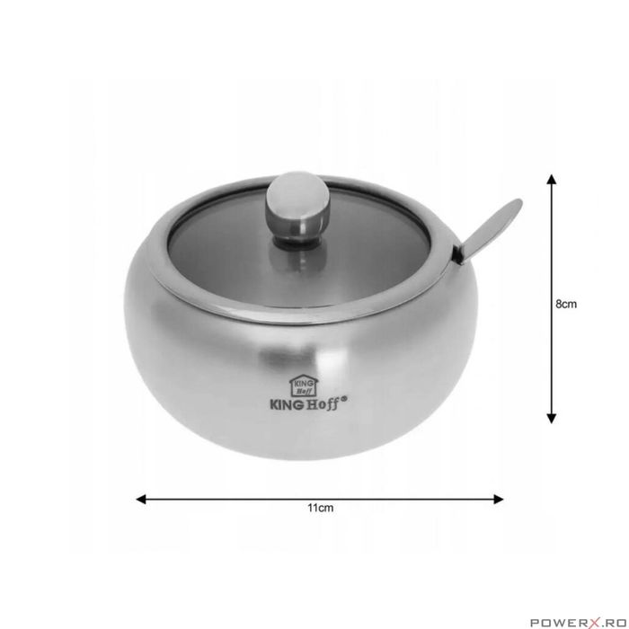 Recipient pentru zahar, condimente, sosuri, cu lingura, inox,