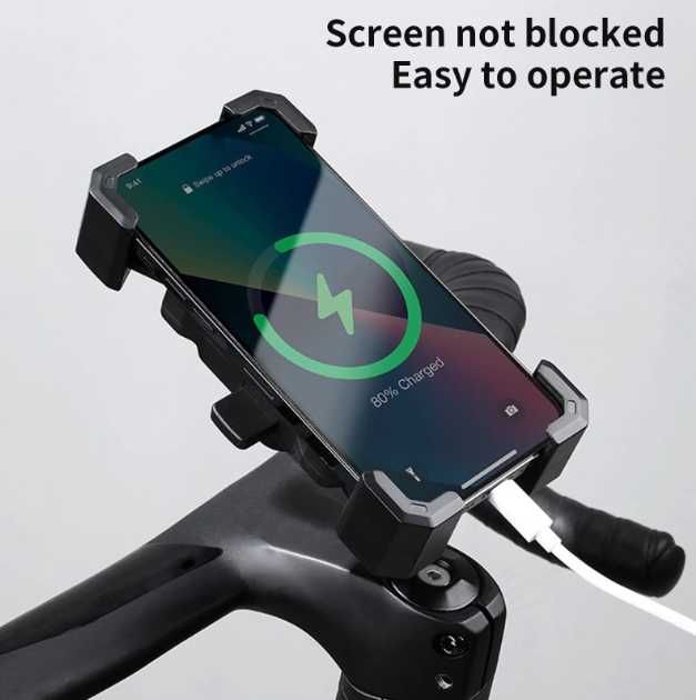 Suport telefon pentru bicicleta prindere pe ghidon rotire 360° negru, 4.5 - 7 inch