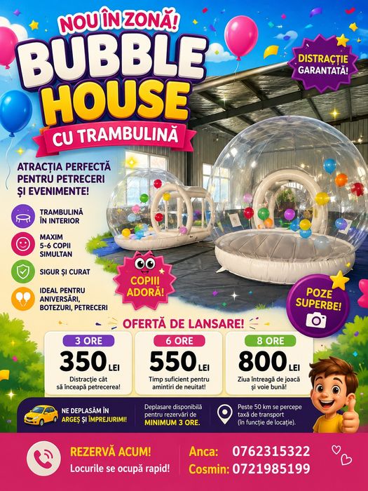 Bubble House cu Trambulină – Distracția WOW pentru Petreceri!