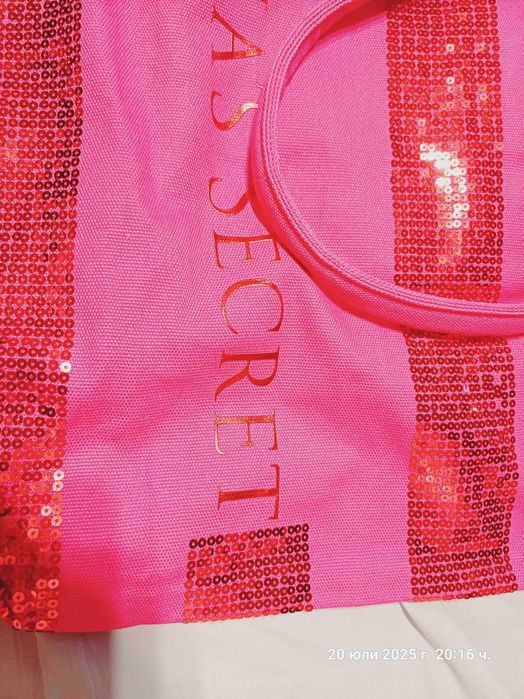 Голяма Розова Плажна чанта с пайети Victoria's Secret