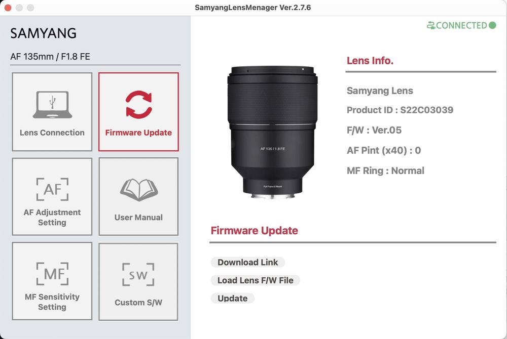 Update firmware pentru obiective Samyang Sony E-mount