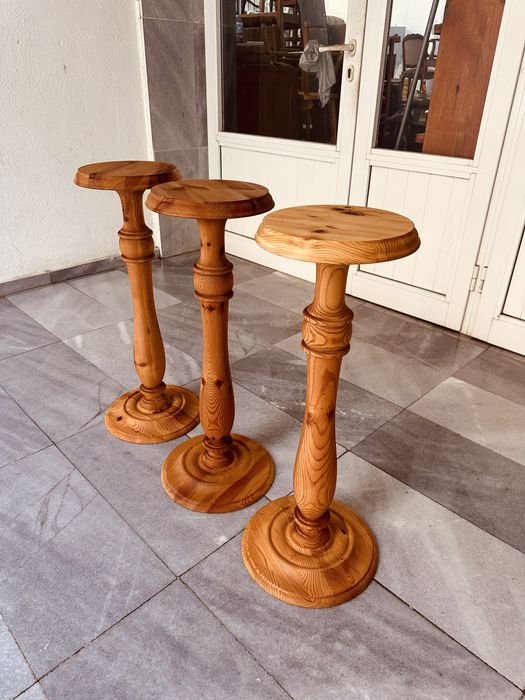 Комплект 3 масивни дървени поставки / pedestal tables / rustic pine