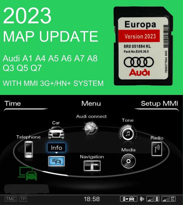 Audi 2023 MMI 3G+ HN+ Navigation Update Map A1/A4/A5/A6/A7/A8/Q3